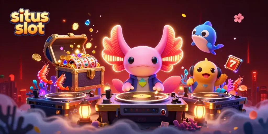Menyaksikan situs slot dengan simbol keberuntungan dan karakter permainan yang berkilau, saat menikmati pengalaman jackpot.