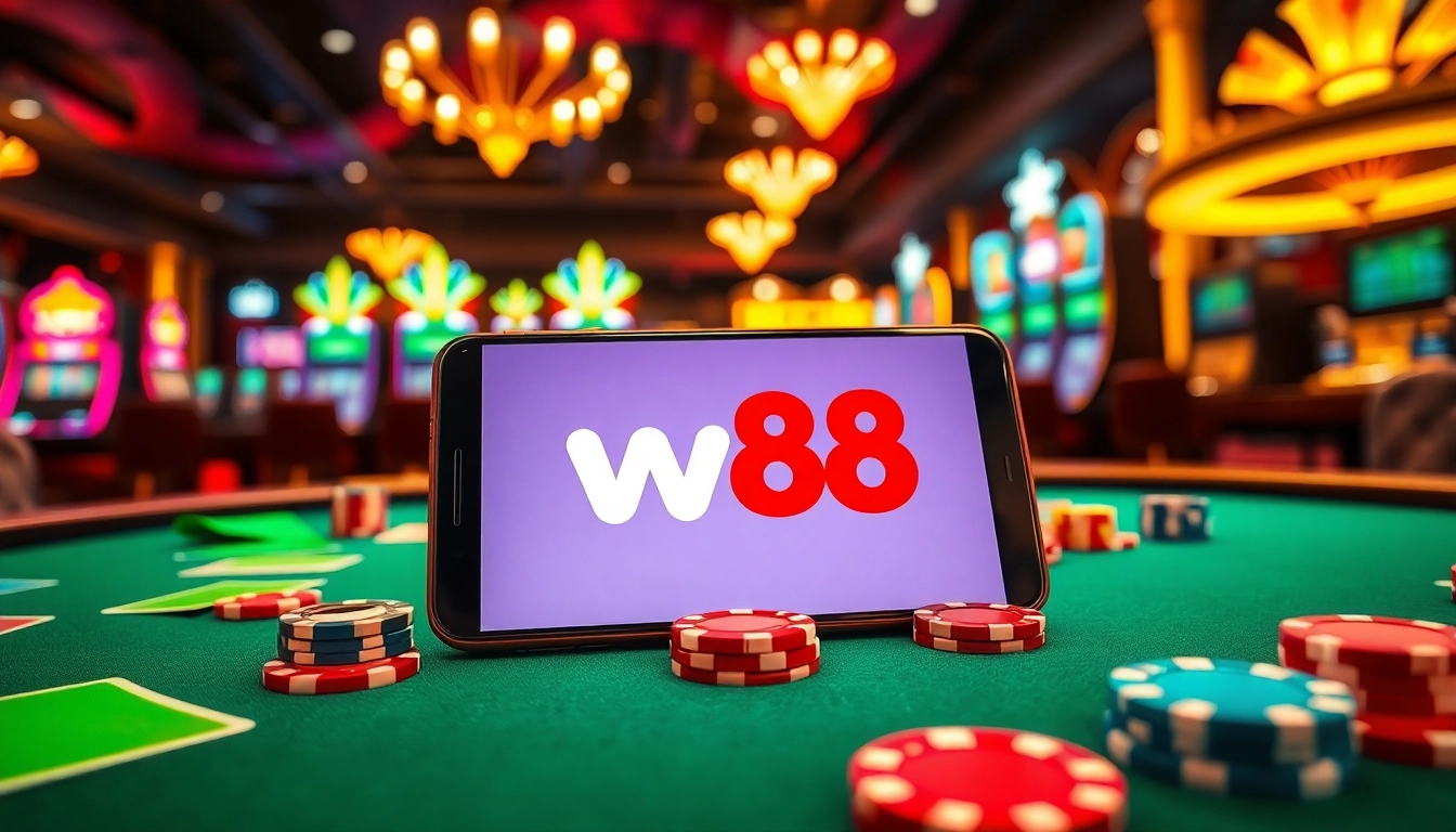 สัมผัสประสบการณ์ w88 มือถือ ที่โต๊ะโป๊กเกอร์พร้อมชิปและการ์ดมีสีสัน