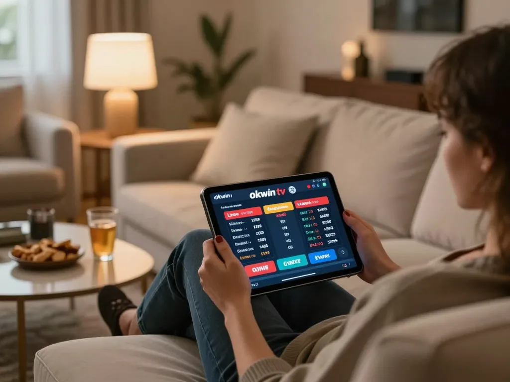 Engaging in online gameplay on Okwin tv during cozy home evening