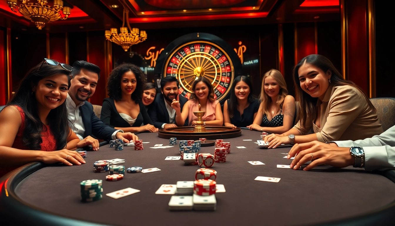 Experience the excitement of the 28bet game as players engage with poker at a glamorous casino table.