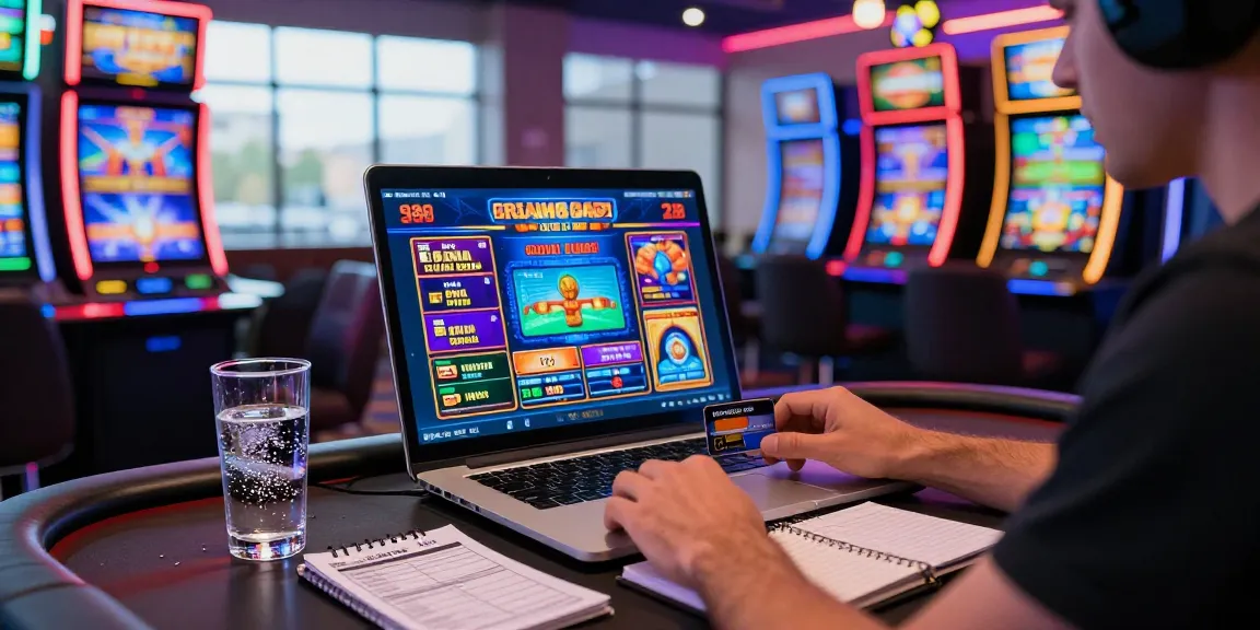 Player enjoying a gaming experience at https://scoarch.org.uk's recommended credit card casinos, surrounded by vibrant games and a budgeting notepad.