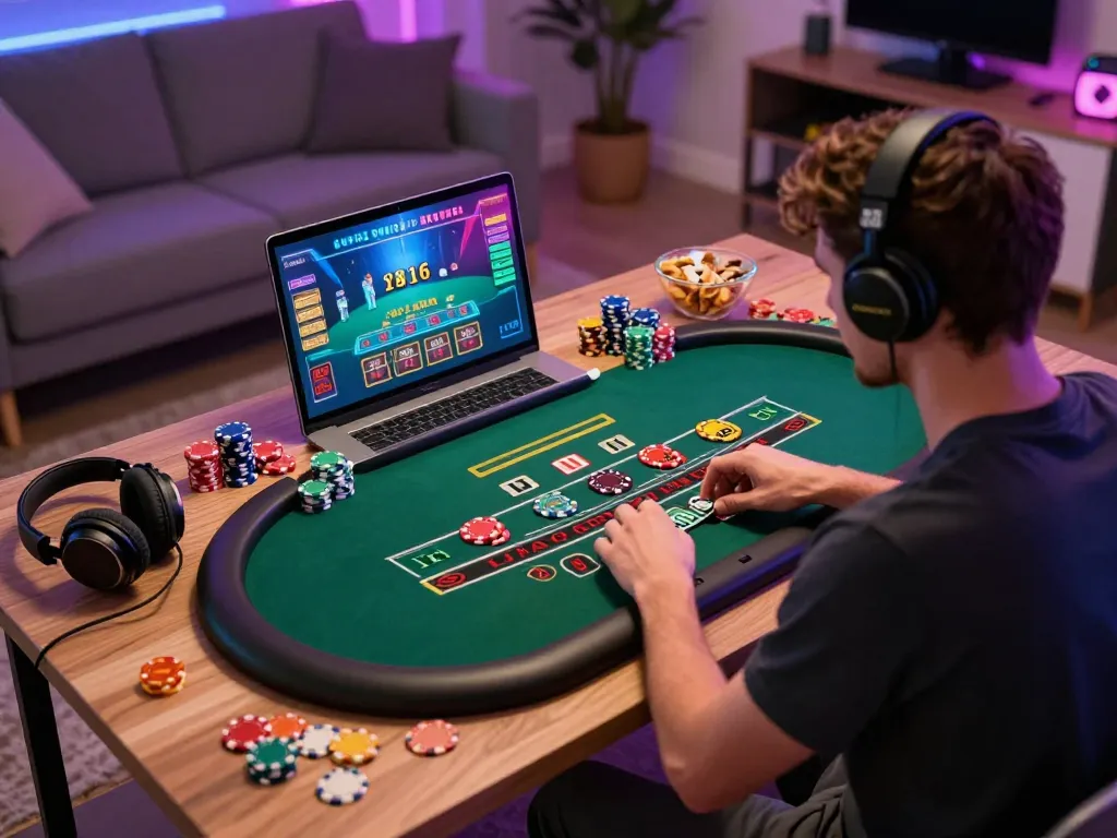 Engaging in live dealer games at a USDT casino with vibrant gameplay action on screen.