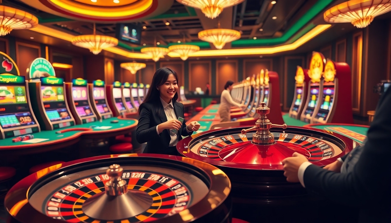 Experience the excitement of xin88 in a luxurious virtual casino setting with engaging gaming tables and vibrant slots.