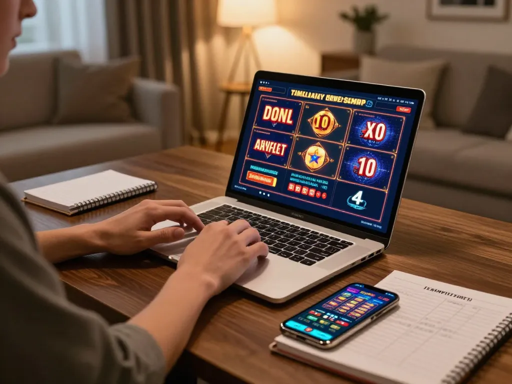 Enjoying online slots at home with cm88 gaming platform on laptop, reflecting modern gambling lifestyle