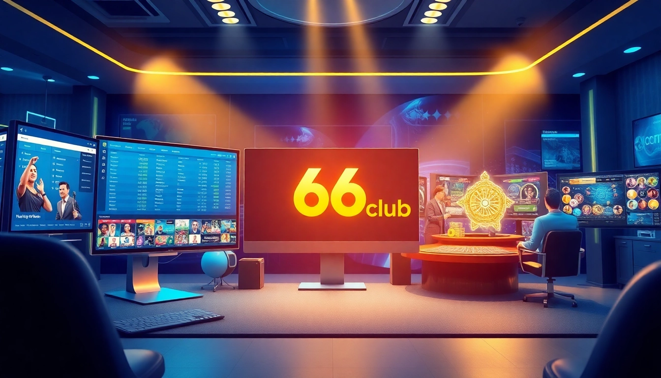 Experience the thrill of online gaming at 66club with dynamic visuals showcasing sports betting and casino excitement.