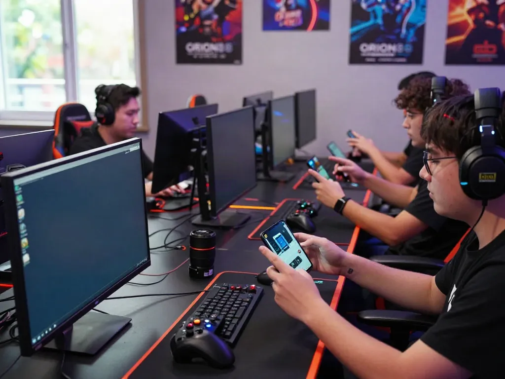 Players enjoying the ORION88 APK on mobile devices in an engaging gaming setup.