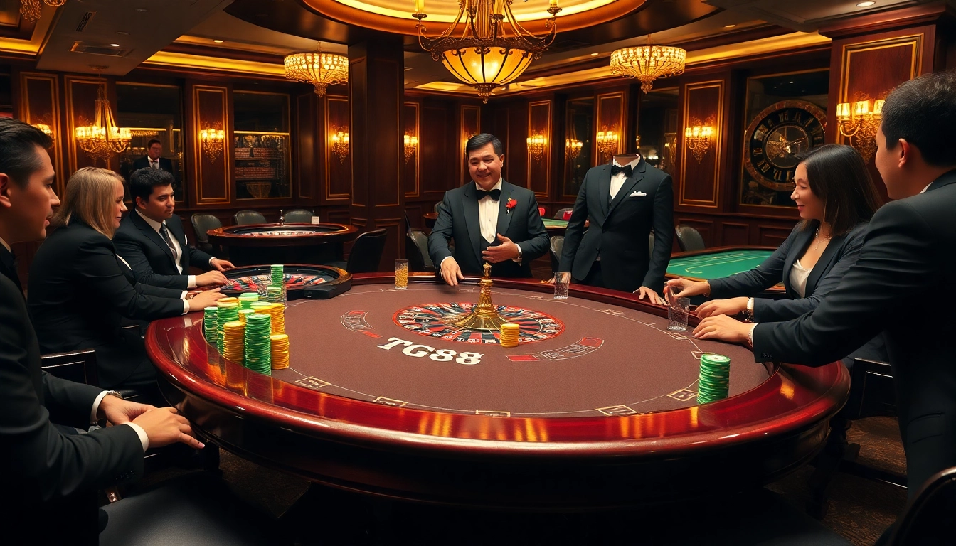 Experience excitement at TG88 casino with players engaged in high-stakes poker.