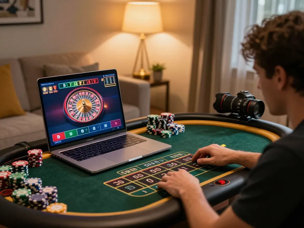 Engaging in Go 88 live dealer gaming from home, showcasing strategic play and excitement.