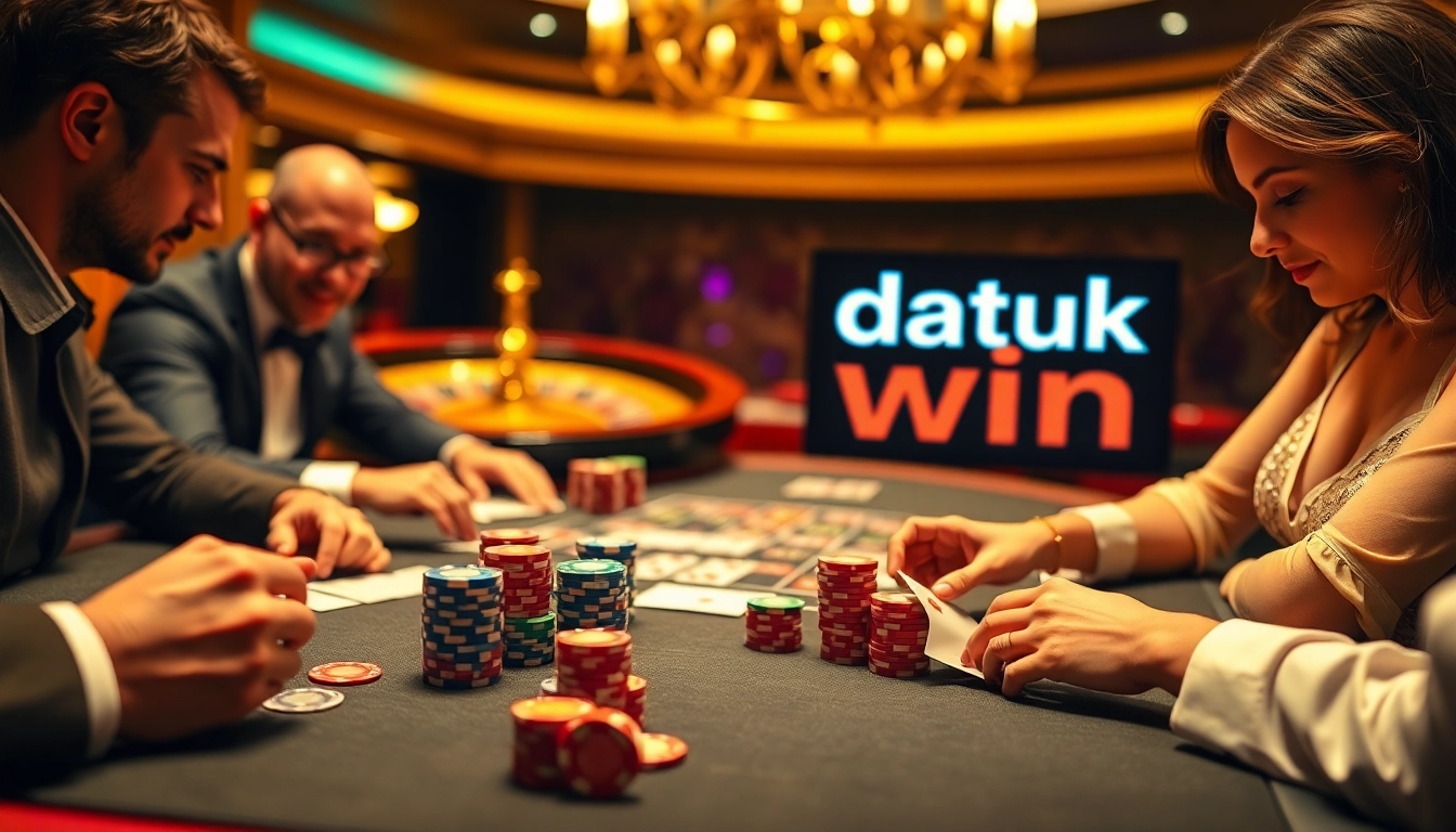Para penjudi merasakan kegembiraan di meja kasino mewah yang menargetkan kemenangan Datuk Win dengan poker dan roulette.