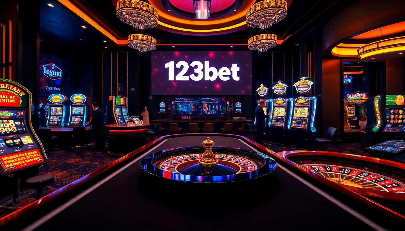 Experience the excitement of 123bet with a stylish roulette wheel and immersive casino games.