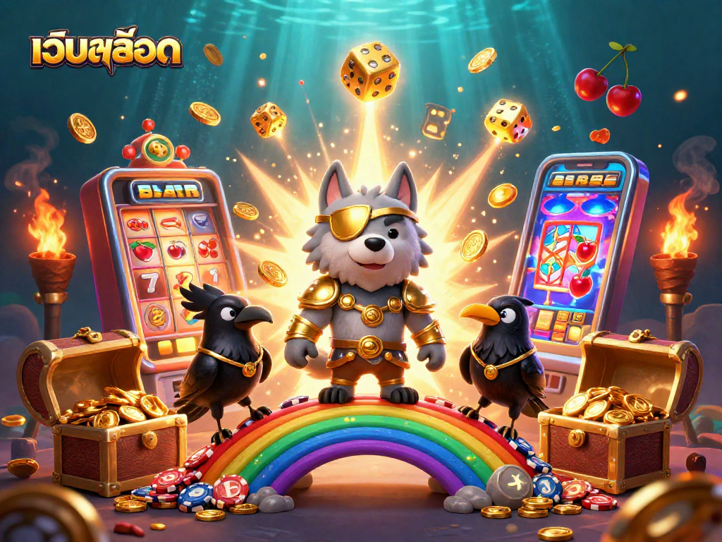 Play exciting เว็บสล็อต games with dynamic elements and stunning visuals in this vibrant illustration.