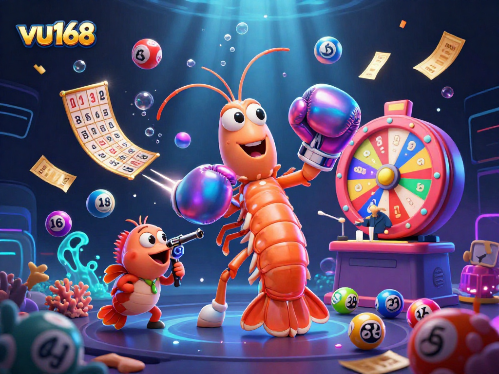 Experience the excitement of vu168 with a vibrant casino scene featuring animated sea creatures and dynamic game elements.