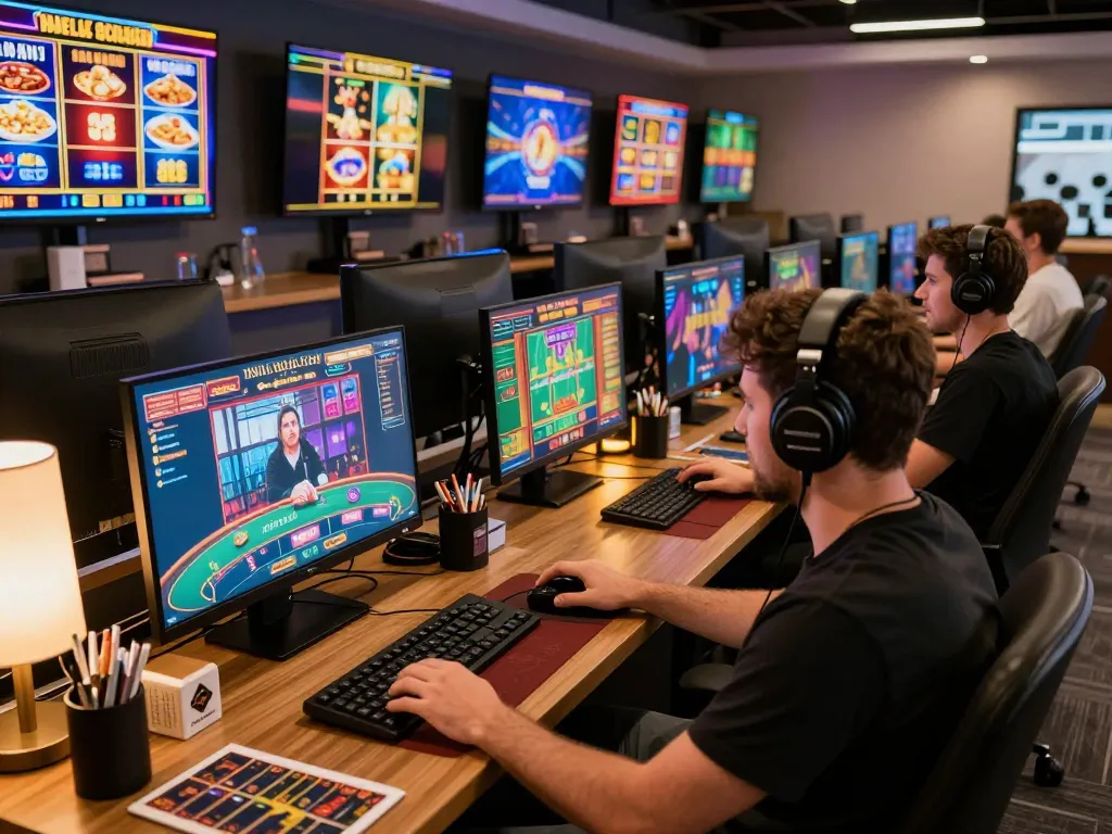 Playing at 555win's online casino, a gamer engages with live dealer games in a vibrant setup