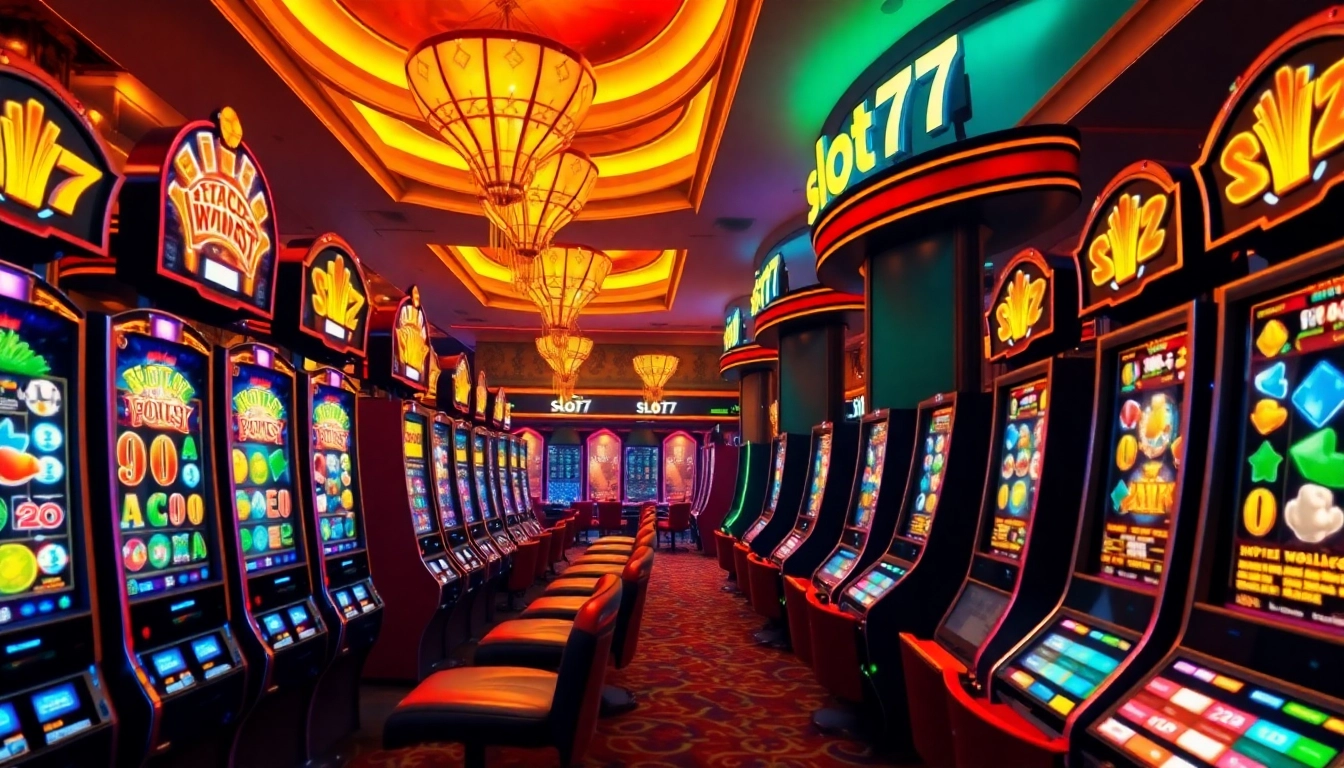Players enjoying the thrilling slot777 machines in an upscale casino setting.