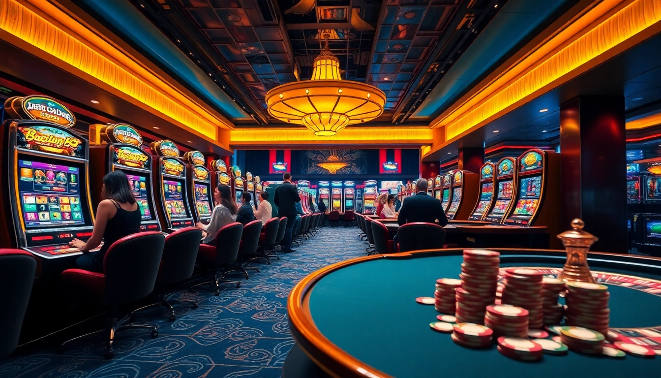 Engaging players at luxury slot88 resmi machines in a vibrant casino atmosphere.