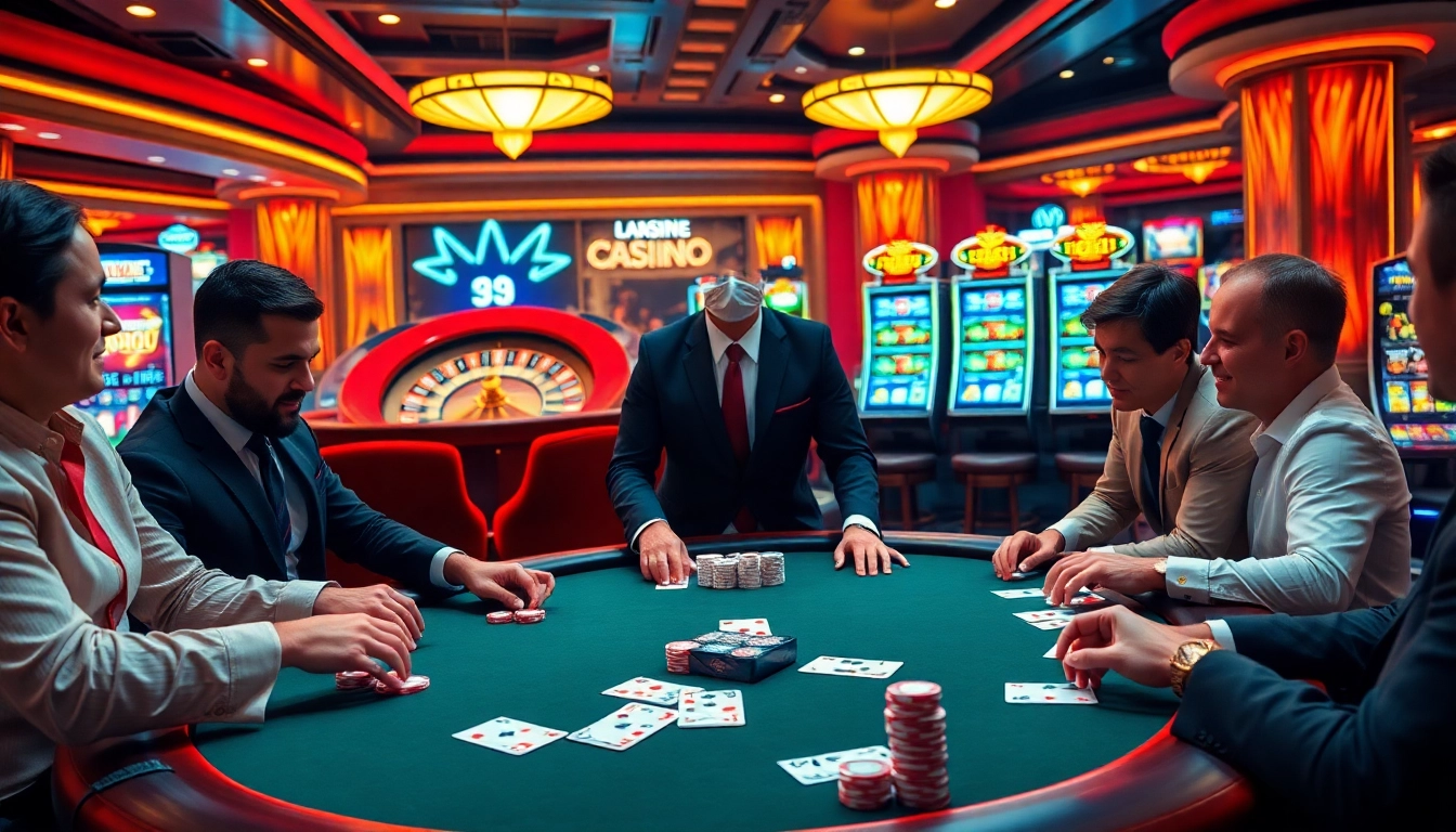 SODO66 online casino scene featuring sophisticated players at a poker table with vibrant chips and a roulette wheel.