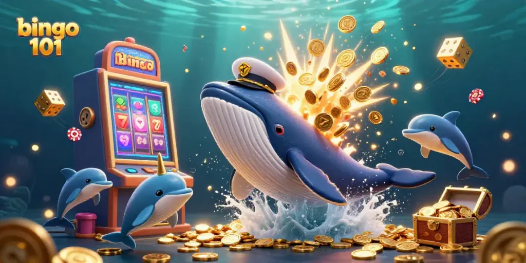 Experience thrilling gameplay with bingo 101 as a cartoon whale and friends celebrate big wins!