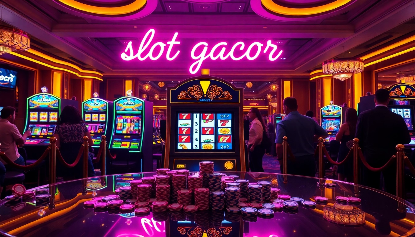 Experience the thrill of slot gacor with vibrant slot machines and gleaming poker chips.