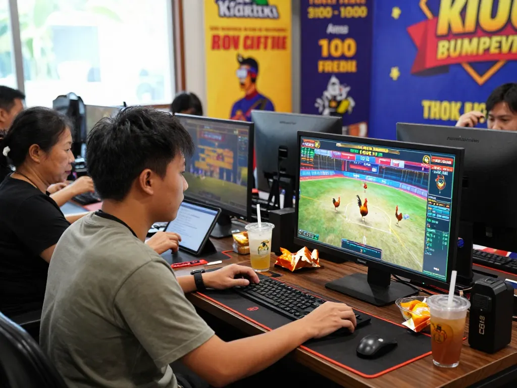 Players engaging in live virtual cockfighting at https://gavn99.org/, showcasing interactive betting experience and vibrant atmosphere.