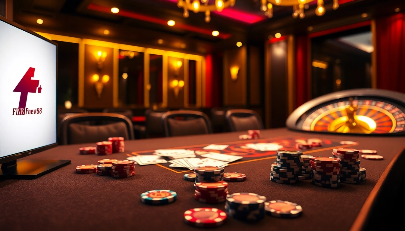Experience thrilling gameplay at https://fnew88.com/ with vibrant poker chips and cards.