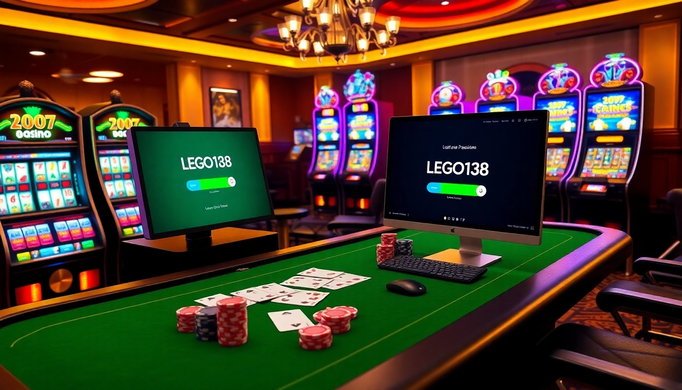 Engaging players at LEGO138 login with vibrant casino tables and slot machines.