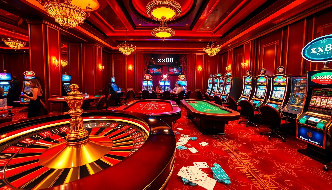 Experience the thrill of xx88 casino with vibrant slot machines and poker tables.