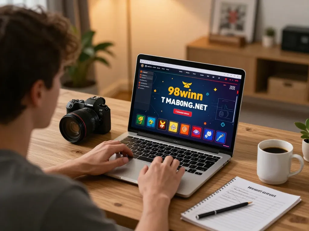 Engaging in online gaming at home, featuring live dealer game from https://98winn.net/, highlighting responsible gambling.
