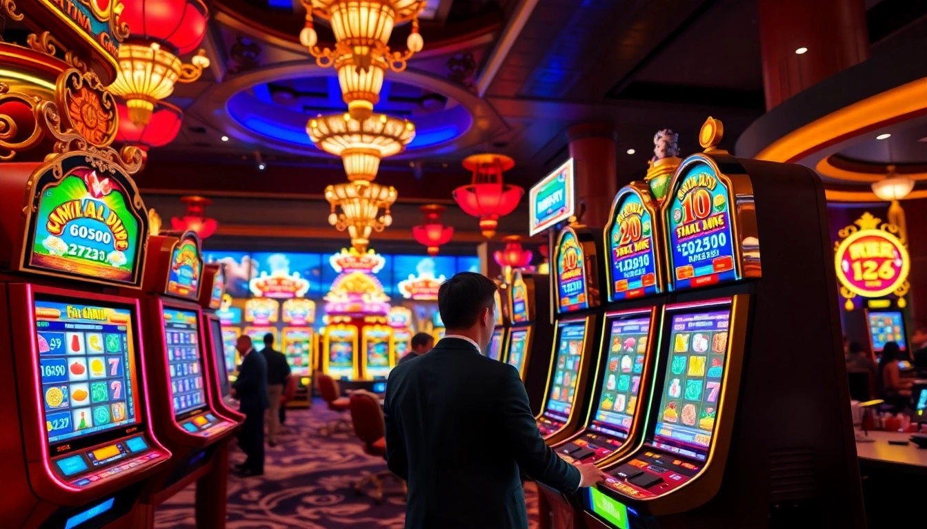 Experience ทดลองเล่นสล็อต Fa Chai at an exciting casino filled with vibrant slot machines.