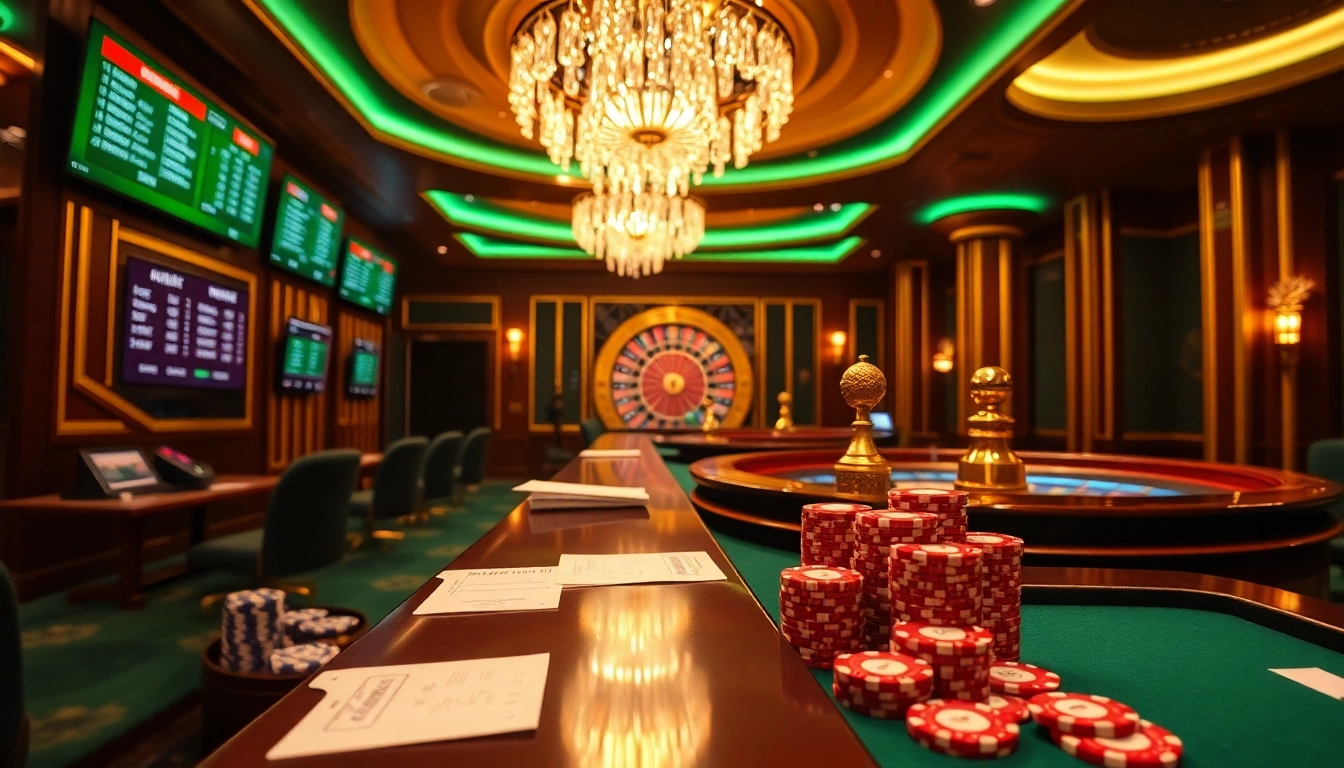 Place bets on แทงบอลโลก with excitement at a lavish casino, featuring stunning gaming elements.