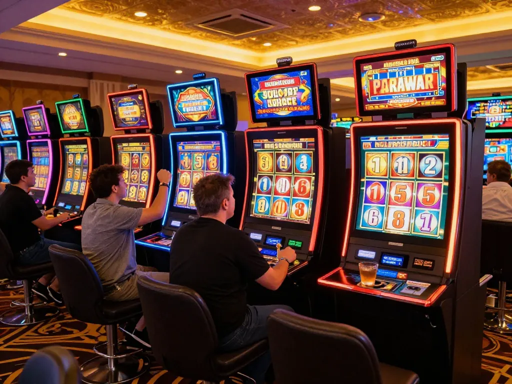 Players enjoying thrilling slot games at MM 88 casino, immersed in vibrant action and winning excitement.