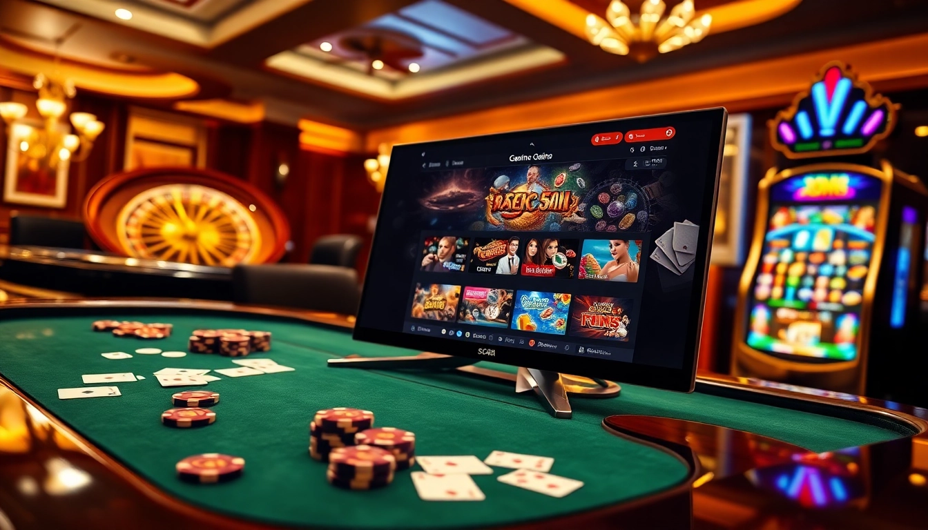 Engaging casino experience showcasing Thương Hiệu SC88 with poker chips and a roulette wheel.