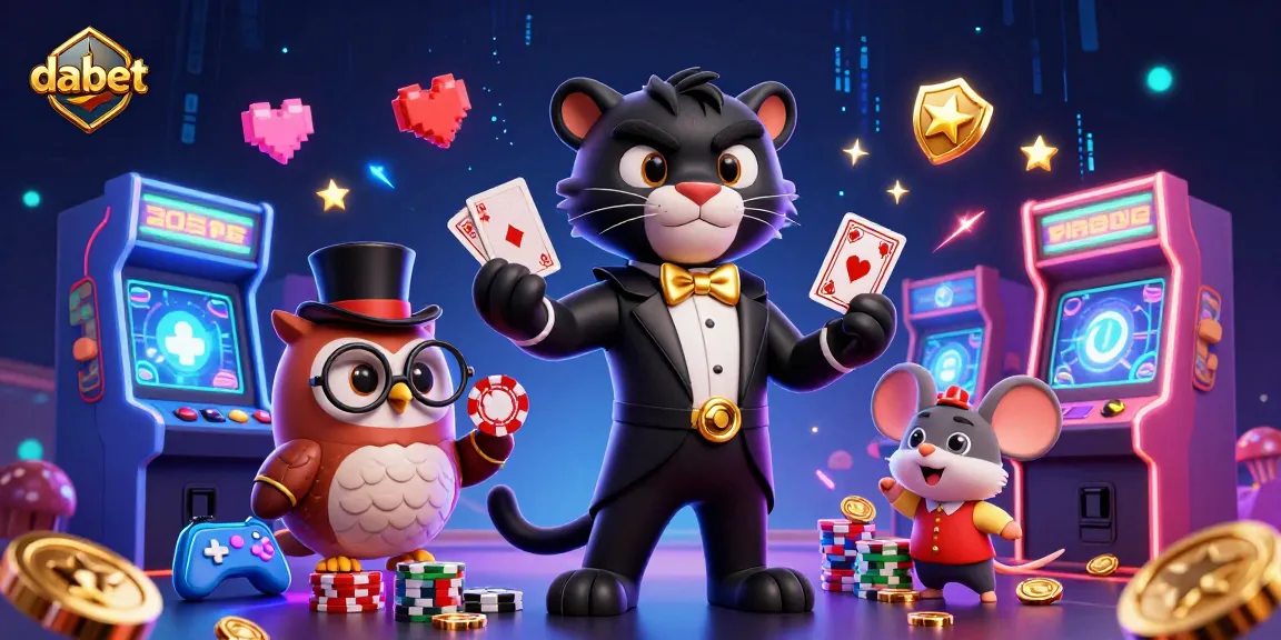 dabet's charming scene with a tuxedo panther, poker owl, and lucky mouse playing games