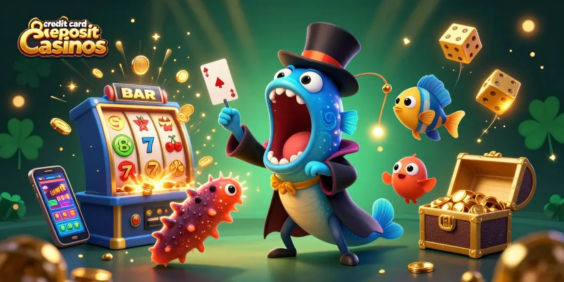 Engaging illustration of credit card deposit casinos featuring unique sea creatures and vibrant gaming elements.
