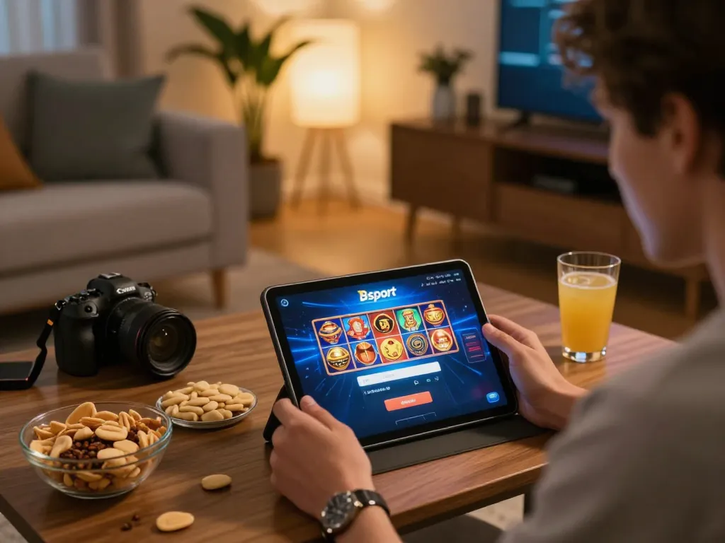 Engaging Bsport login experience on tablet in cozy home setting for online gambling