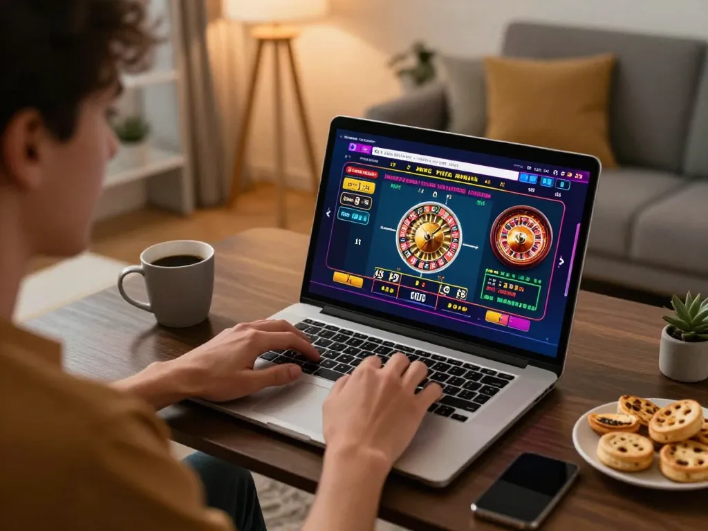 FC88 player engaging in an intense online roulette game, showcasing home gaming excitement and strategic betting.