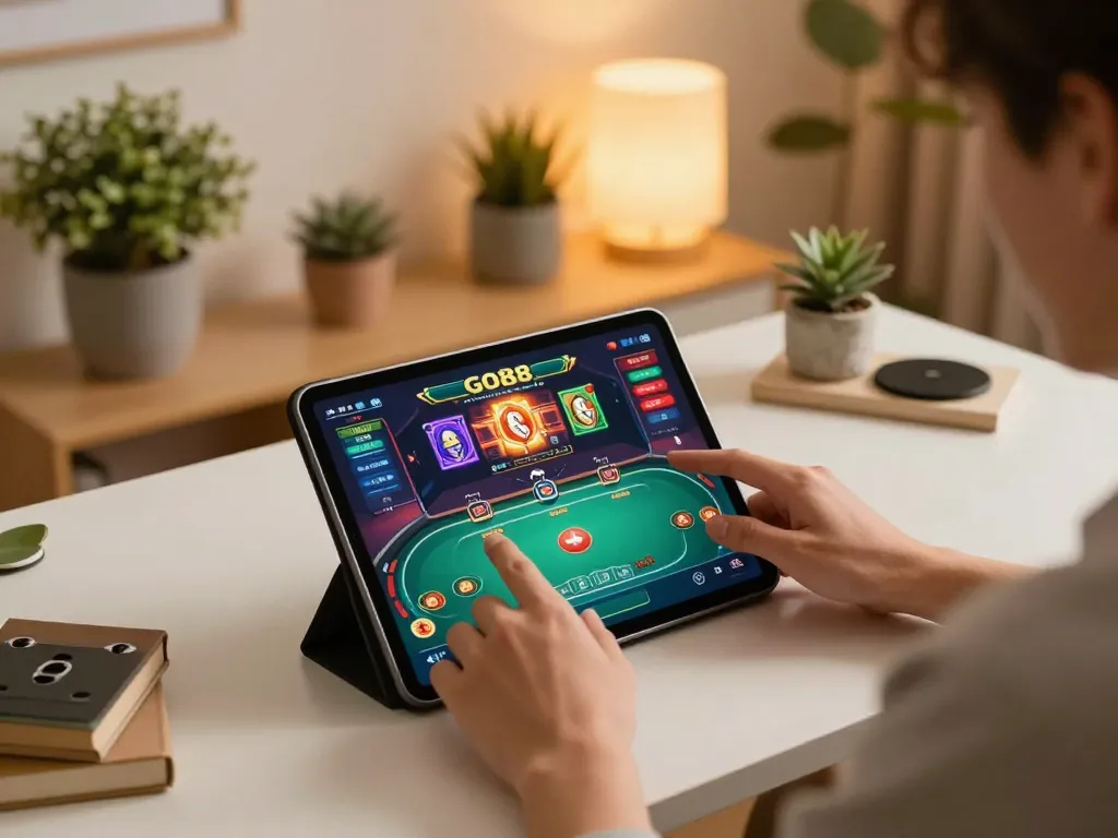 Engaging with GO88 app during an exciting online gaming session at home.